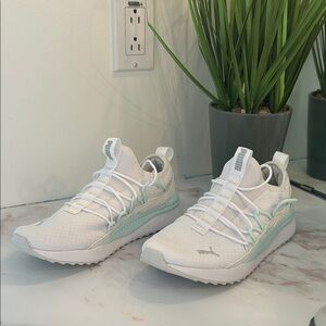 Puma Women’s White Sneakers with Mint Trim
